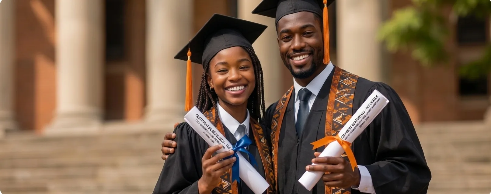 Deux diplômés africains célébrant leur réussite avec IAG Academy