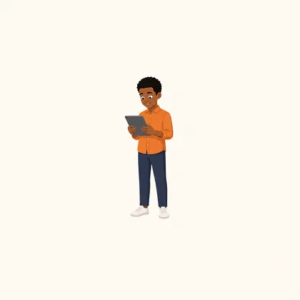 Personnage qui lit sur une tablette