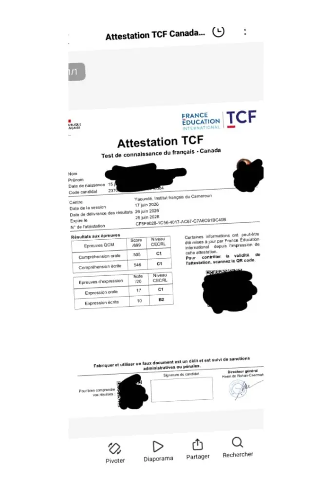 Attestation TCF Canada — session juin 2026