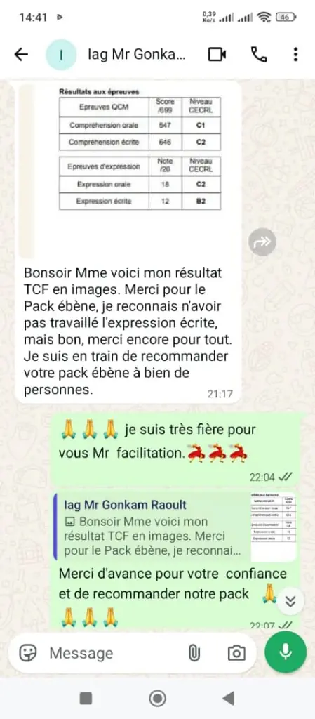 Résultats TCF Canada — Pack Ébène
